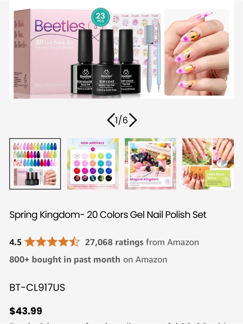 Beetles 20-Color Gel Nail Polish Set  Magical Kingdom With Cat Eyes Tool